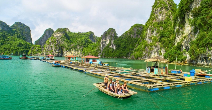 This traditional fishing village floats on Ha Long Bay